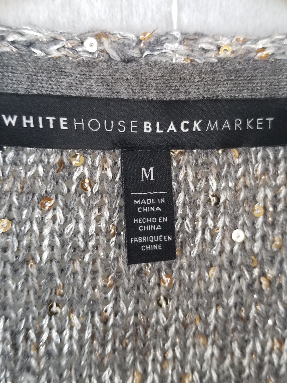 WHBM Shimmer Waterfall Cardigan Sweater Open Front Sequins Silver and Gold - Picture 4 of 9